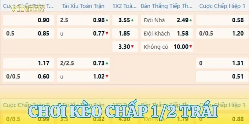 Tỷ lệ kèo Macao chấp 1/2 trái chỉ có thắng đủ hoặc thua sạchTỷ lệ kèo Macao chấp 1/2 trái chỉ có thắng đủ hoặc thua sạch